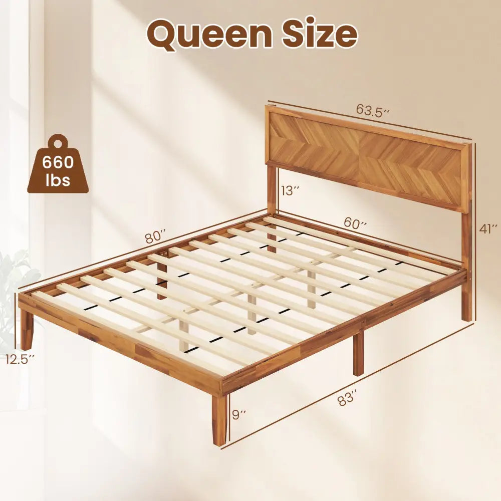 Twin/Full/Queen Size Bed Frame with Headboard and Storage Space-Queen Size - Natural - Simple Bed Frame