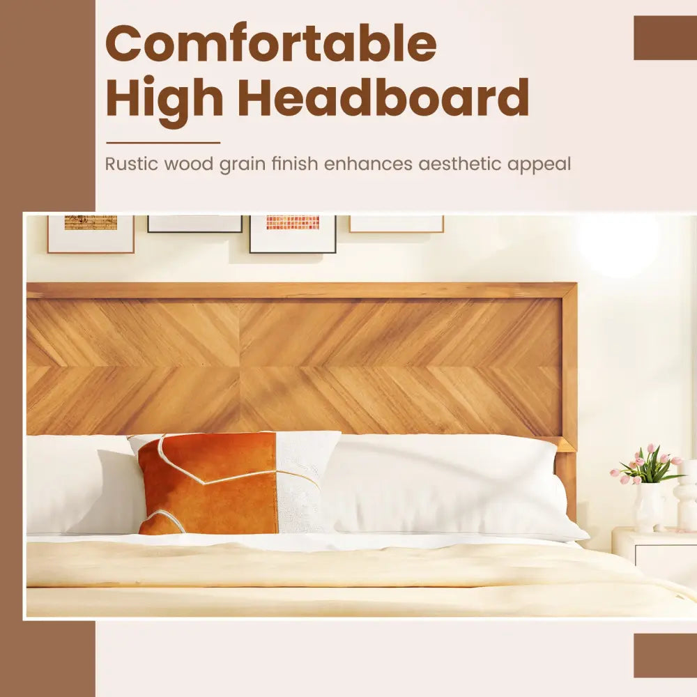 Twin/Full/Queen Size Bed Frame with Headboard and Storage Space-Queen Size - Natural - Simple Bed Frame