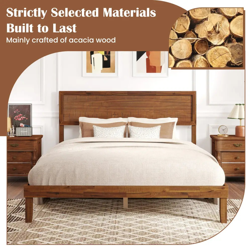 Twin/Full/Queen Size Bed Frame with Headboard and Wooden Slats Support-Queen Size - Walnut - Simple Bed Frame