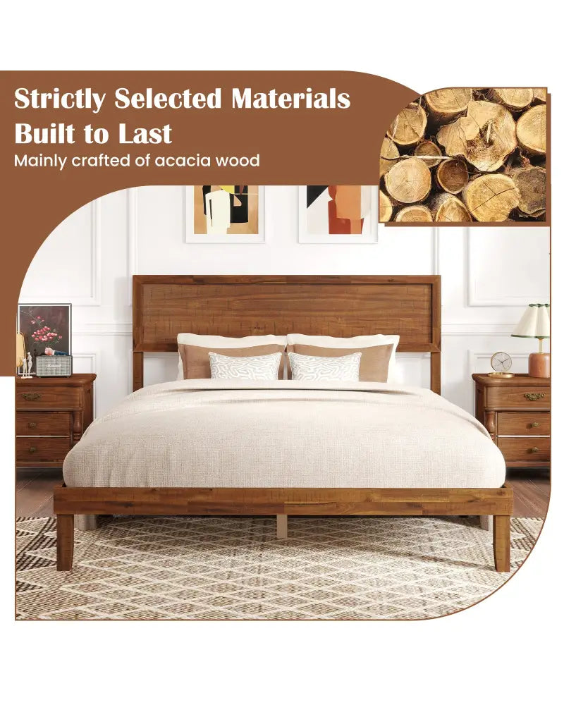 Twin/Full/Queen Size Bed Frame with Headboard and Wooden Slats Support-Queen Size - Walnut - Simple Bed Frame