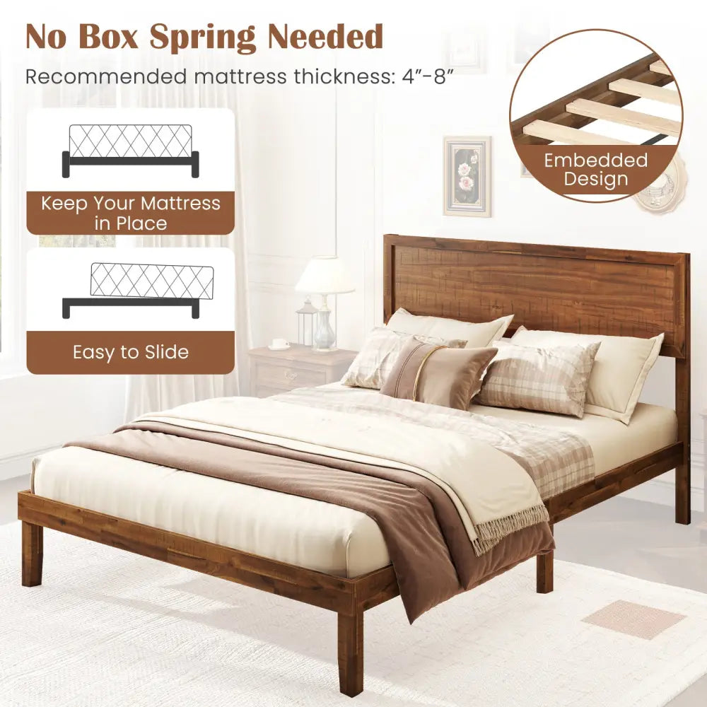 Twin/Full/Queen Size Bed Frame with Headboard and Wooden Slats Support-Full Size - Walnut - Simple Bed Frame