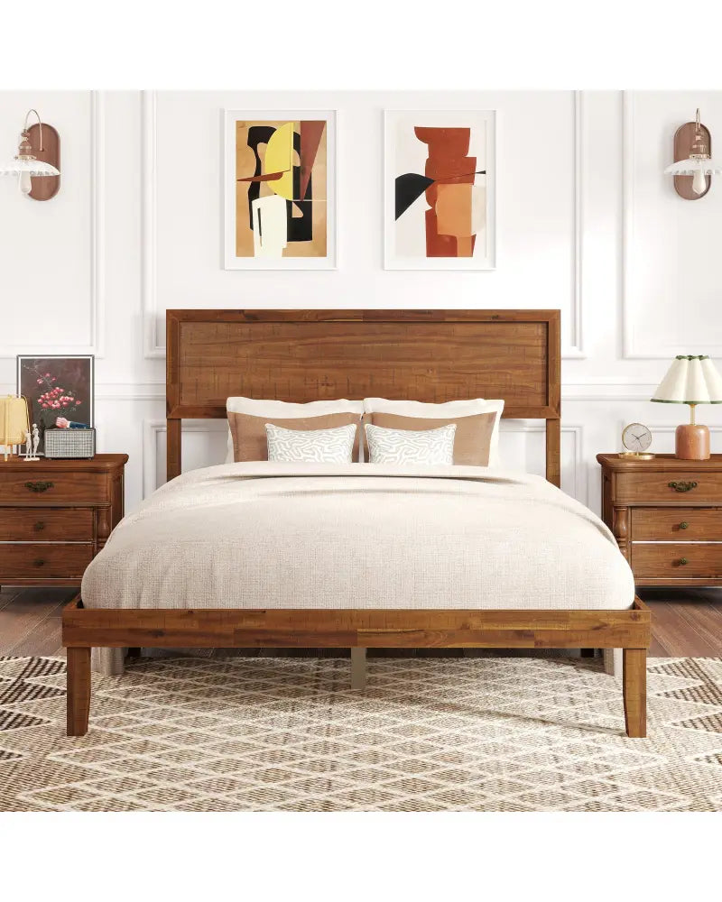 Twin/Full/Queen Size Bed Frame with Headboard and Wooden Slats Support-Full Size - Walnut - Simple Bed Frame