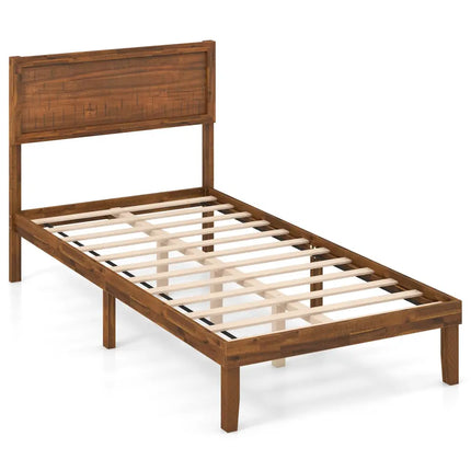 Twin/Full/Queen Size Bed Frame with Headboard and Wooden Slats Support-Twin Size - Walnut - Simple Bed Frame