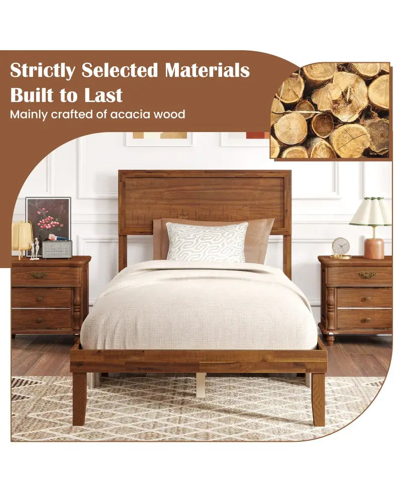 Twin/Full/Queen Size Bed Frame with Headboard and Wooden Slats Support-Twin Size - Walnut - Simple Bed Frame
