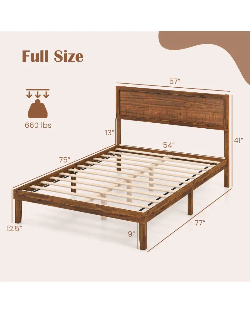 Twin/Full/Queen Size Bed Frame with Headboard and Wooden Slats Support-Full Size - Walnut - Simple Bed Frame