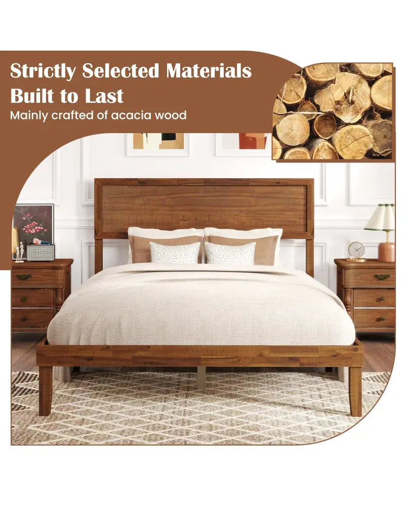 Twin/Full/Queen Size Bed Frame with Headboard and Wooden Slats Support-Full Size - Walnut - Simple Bed Frame