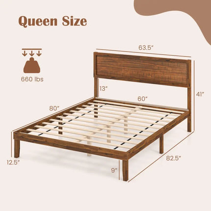 Twin/Full/Queen Size Bed Frame with Headboard and Wooden Slats Support-Queen Size - Walnut - Simple Bed Frame
