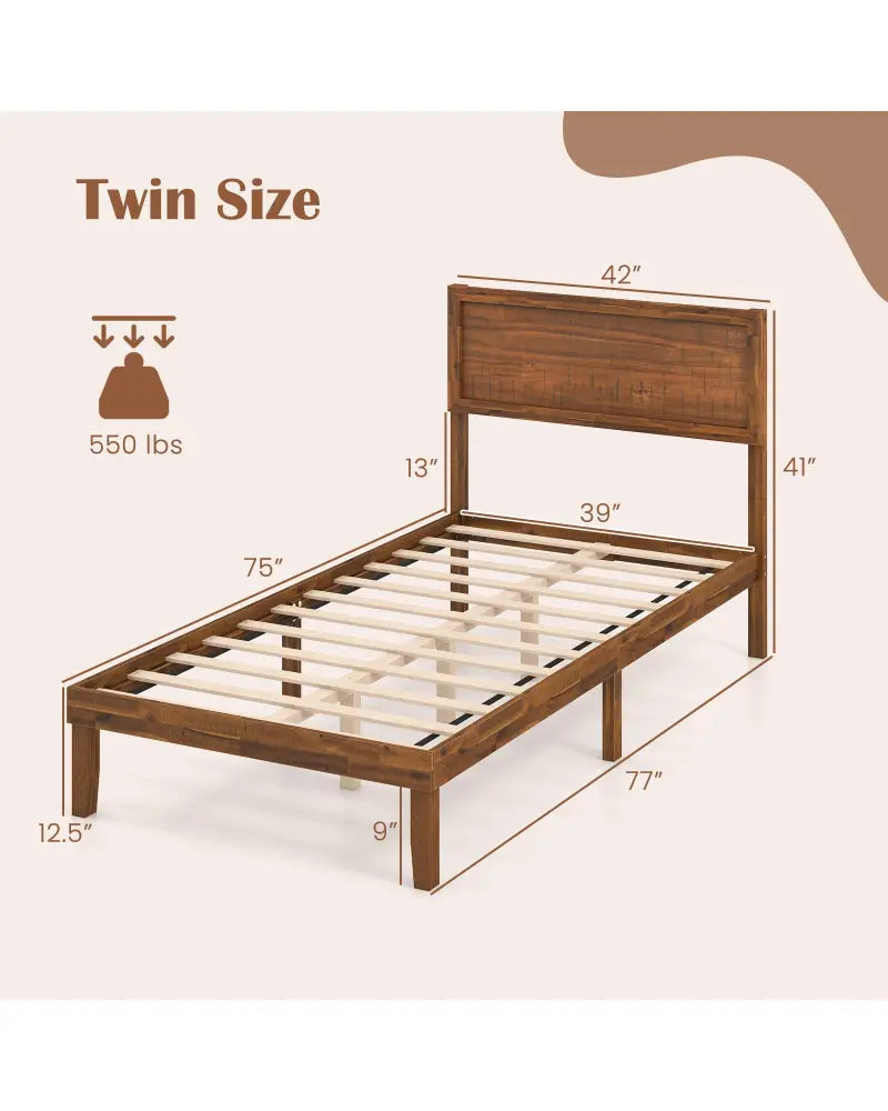 Twin/Full/Queen Size Bed Frame with Headboard and Wooden Slats Support-Twin Size - Walnut - Simple Bed Frame