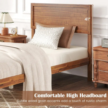 Twin/Full/Queen Size Bed Frame with Headboard and Wooden Slats Support-Twin Size - Walnut - Simple Bed Frame