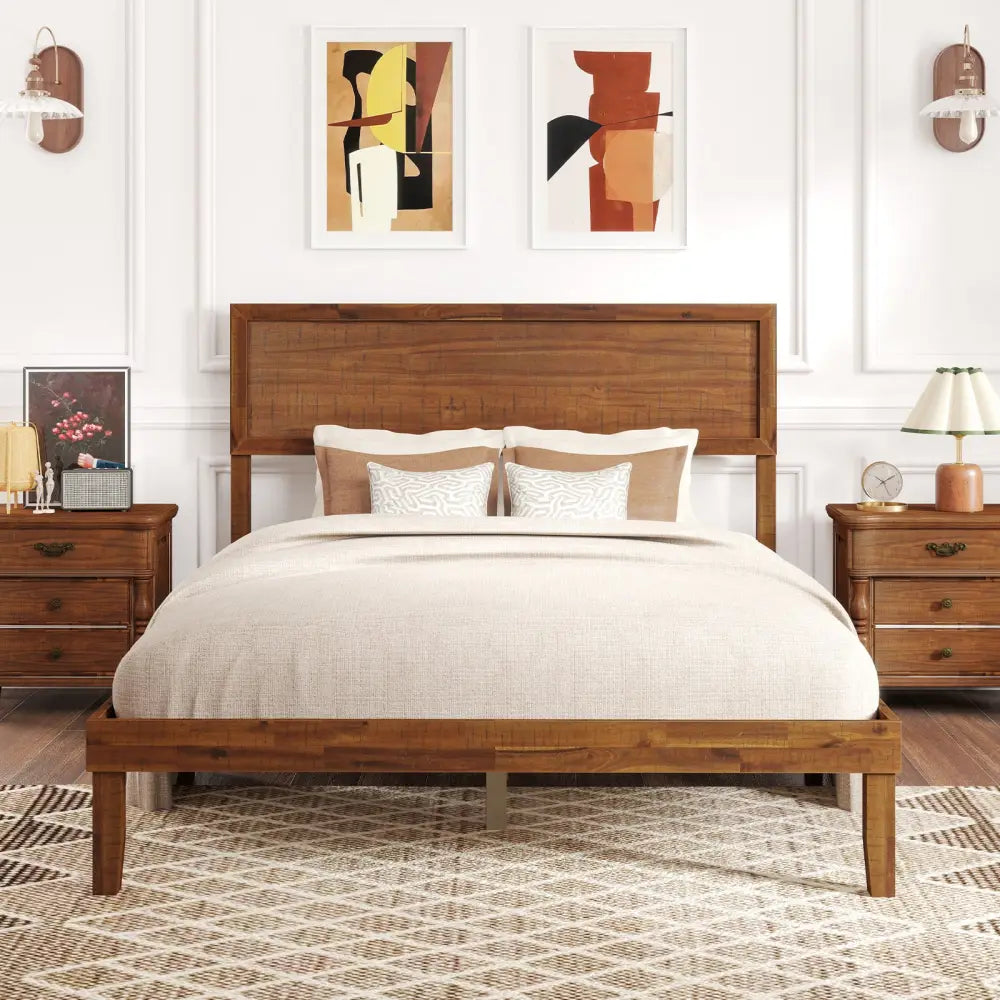 Twin/Full/Queen Size Bed Frame with Headboard and Wooden Slats Support-Full Size - Walnut - Simple Bed Frame
