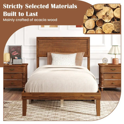 Twin/Full/Queen Size Bed Frame with Headboard and Wooden Slats Support-Twin Size - Walnut - Simple Bed Frame