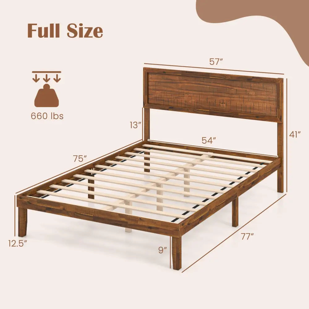 Twin/Full/Queen Size Bed Frame with Headboard and Wooden Slats Support-Full Size - Walnut - Simple Bed Frame
