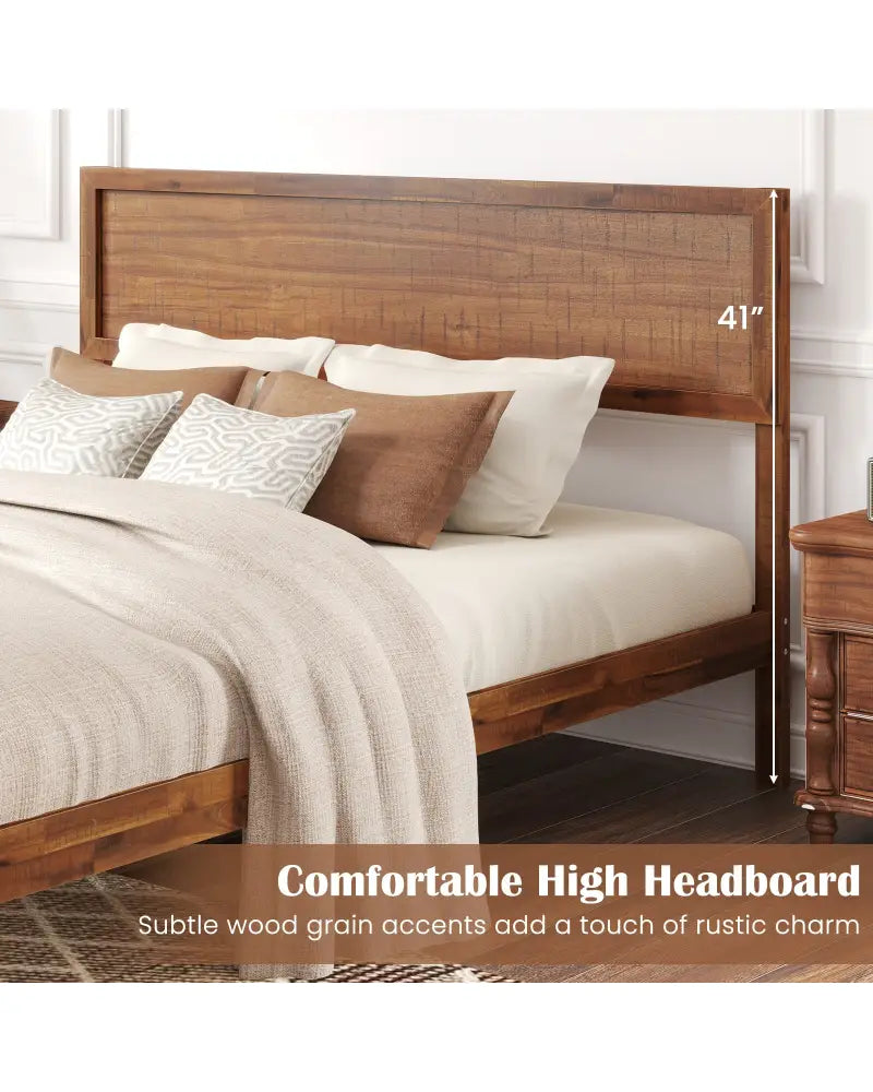 Twin/Full/Queen Size Bed Frame with Headboard and Wooden Slats Support-Queen Size - Walnut - Simple Bed Frame