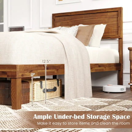Twin/Full/Queen Size Bed Frame with Headboard and Wooden Slats Support-Twin Size - Walnut - Simple Bed Frame