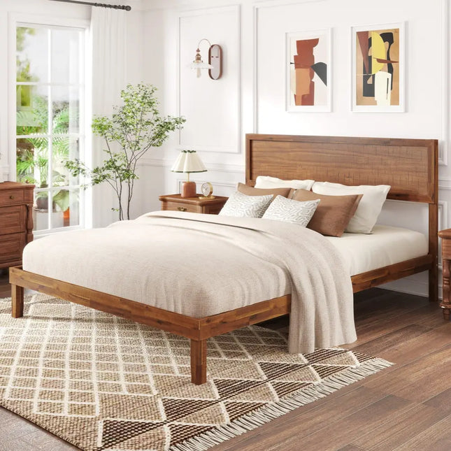 Twin/Full/Queen Size Bed Frame with Headboard and Wooden Slats Support-Queen Size - Walnut - Simple Bed Frame