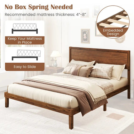 Twin/Full/Queen Size Bed Frame with Headboard and Wooden Slats Support-Queen Size - Walnut - Simple Bed Frame
