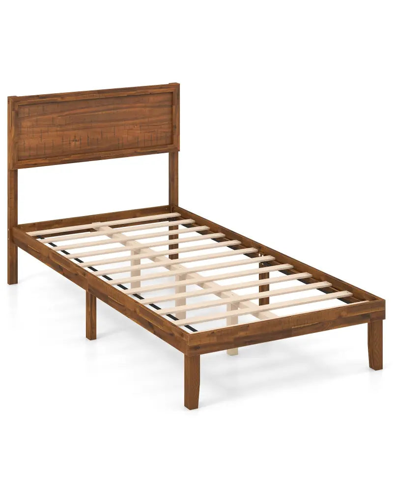 Twin/Full/Queen Size Bed Frame with Headboard and Wooden Slats Support-Twin Size - Walnut - Simple Bed Frame