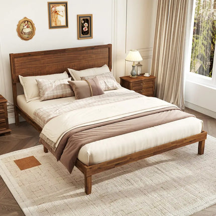 Twin/Full/Queen Size Bed Frame with Headboard and Wooden Slats Support-Queen Size - Walnut - Simple Bed Frame