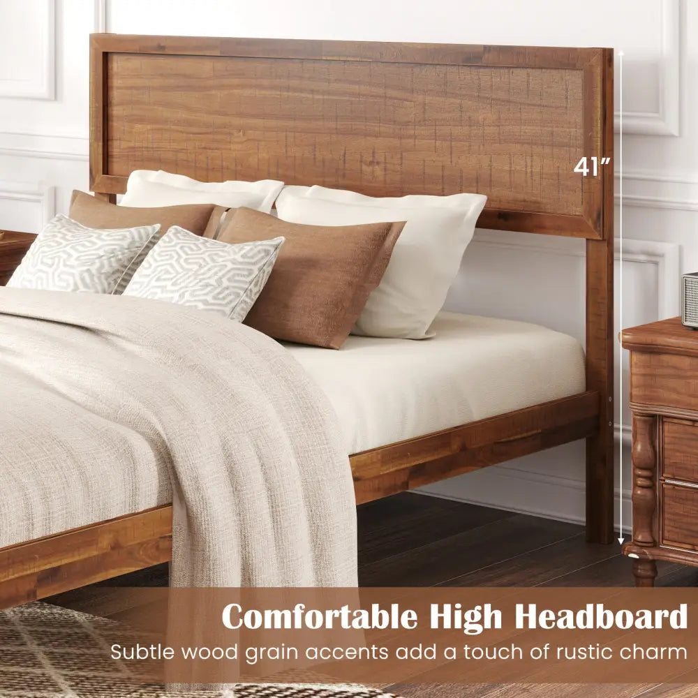 Twin/Full/Queen Size Bed Frame with Headboard and Wooden Slats Support-Full Size - Walnut - Simple Bed Frame