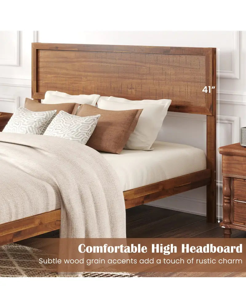 Twin/Full/Queen Size Bed Frame with Headboard and Wooden Slats Support-Full Size - Walnut - Simple Bed Frame