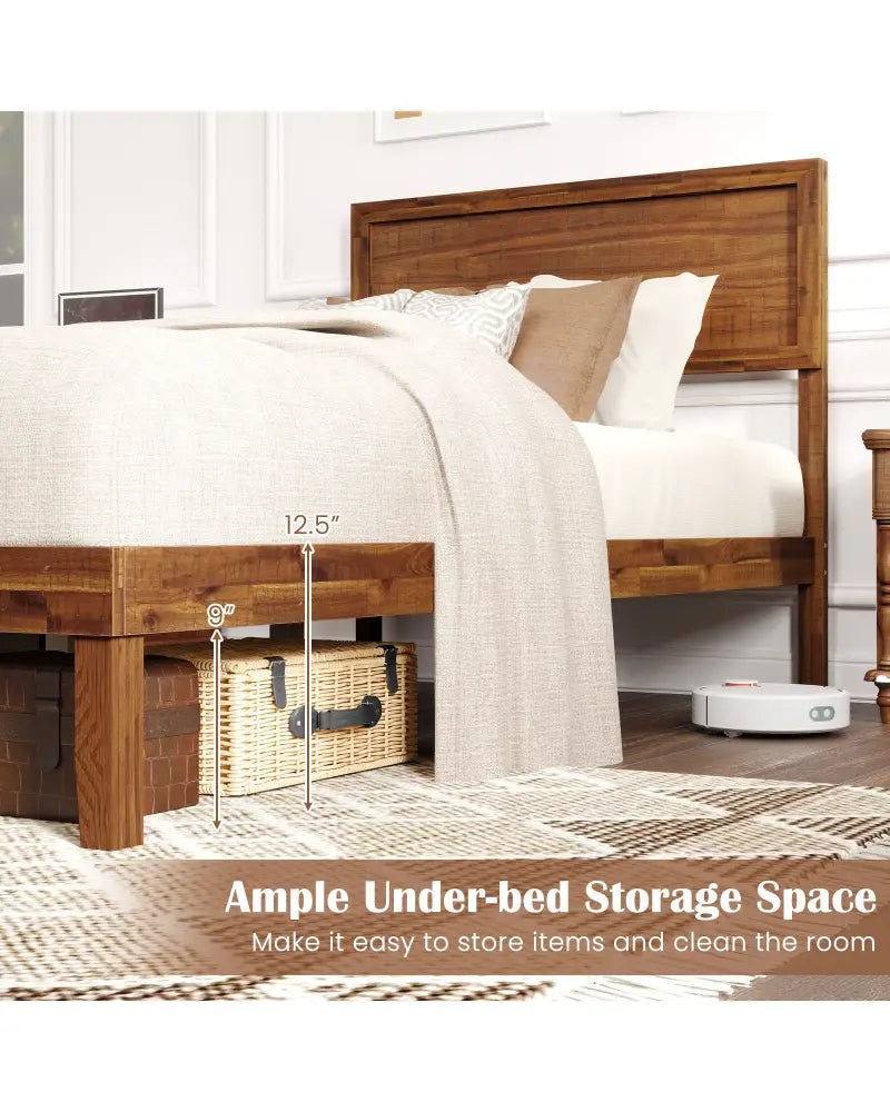 Twin/Full/Queen Size Bed Frame with Headboard and Wooden Slats Support-Twin Size - Walnut - Simple Bed Frame