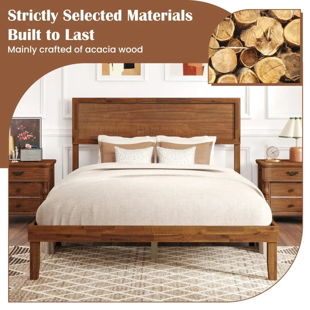 Twin/Full/Queen Size Bed Frame with Headboard and Wooden Slats Support-Full Size - Walnut - Simple Bed Frame