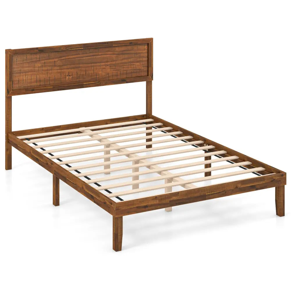 Twin/Full/Queen Size Bed Frame with Headboard and Wooden Slats Support-Full Size - Walnut - Simple Bed Frame