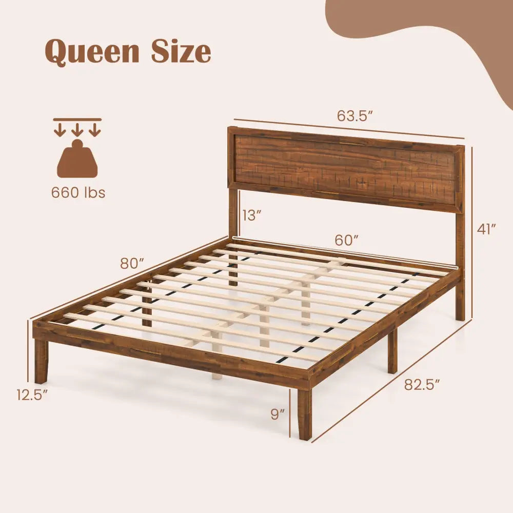 Twin/Full/Queen Size Bed Frame with Headboard and Wooden Slats Support-Queen Size - Walnut - Simple Bed Frame