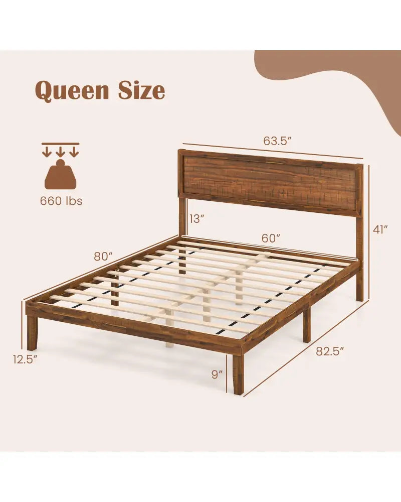 Twin/Full/Queen Size Bed Frame with Headboard and Wooden Slats Support-Queen Size - Walnut - Simple Bed Frame