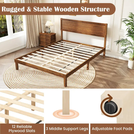 Twin/Full/Queen Size Bed Frame with Headboard and Wooden Slats Support-Queen Size - Walnut - Simple Bed Frame