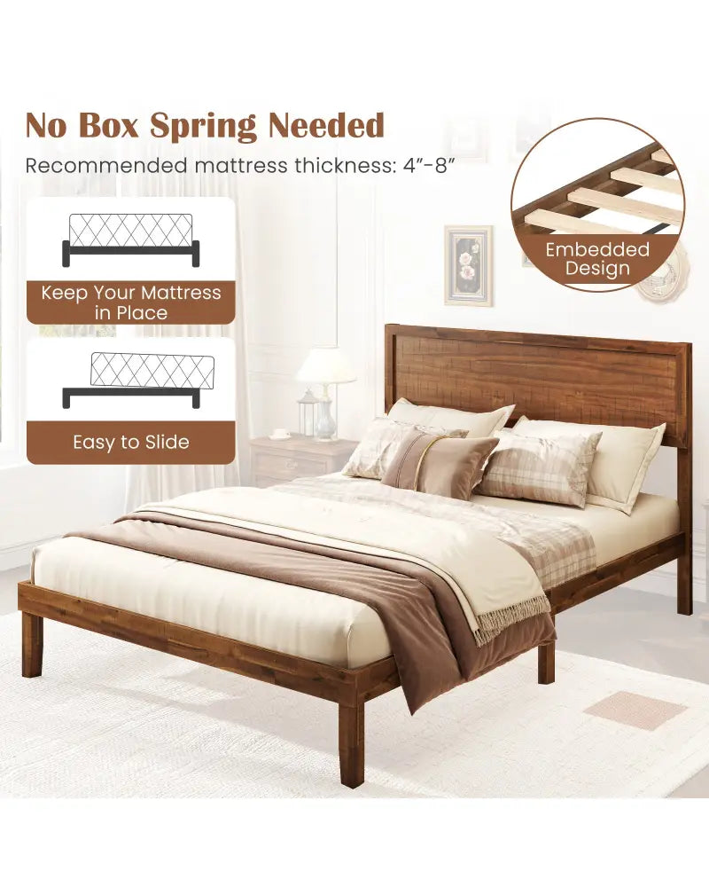 Twin/Full/Queen Size Bed Frame with Headboard and Wooden Slats Support-Full Size - Walnut - Simple Bed Frame
