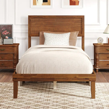 Twin/Full/Queen Size Bed Frame with Headboard and Wooden Slats Support-Twin Size - Walnut - Simple Bed Frame