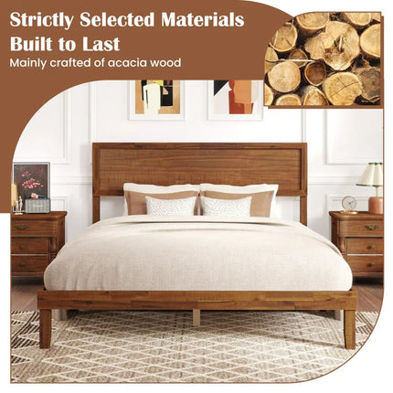 Twin/Full/Queen Size Bed Frame with Headboard and Wooden Slats Support-Queen Size - Walnut - Simple Bed Frame