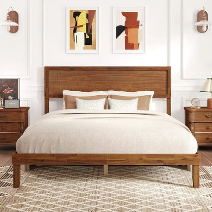 Twin/Full/Queen Size Bed Frame with Headboard and Wooden Slats Support-Queen Size - Walnut - Simple Bed Frame