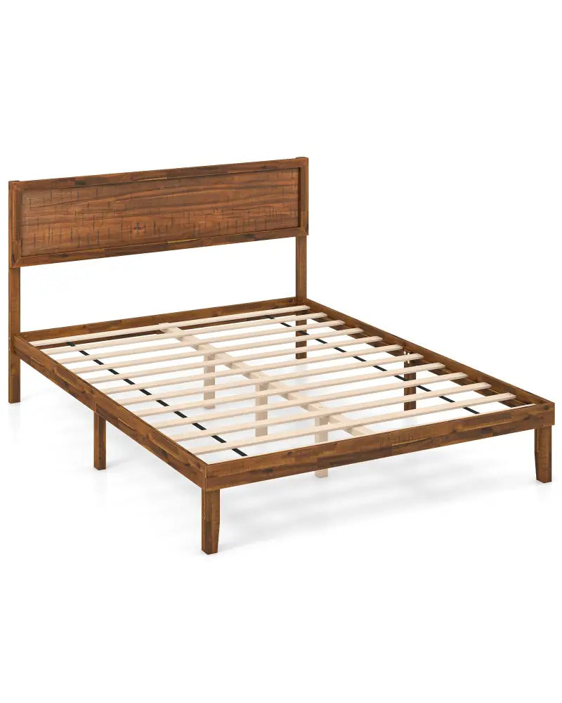 Twin/Full/Queen Size Bed Frame with Headboard and Wooden Slats Support-Queen Size - Walnut - Simple Bed Frame