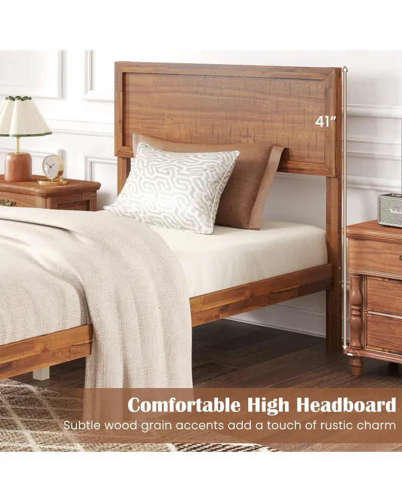Twin/Full/Queen Size Bed Frame with Headboard and Wooden Slats Support-Twin Size - Walnut - Simple Bed Frame