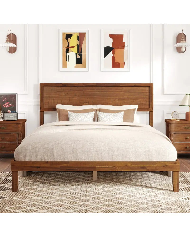 Twin/Full/Queen Size Bed Frame with Headboard and Wooden Slats Support-Queen Size - Walnut - Simple Bed Frame