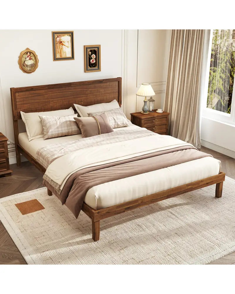 Twin/Full/Queen Size Bed Frame with Headboard and Wooden Slats Support-Queen Size - Walnut - Simple Bed Frame