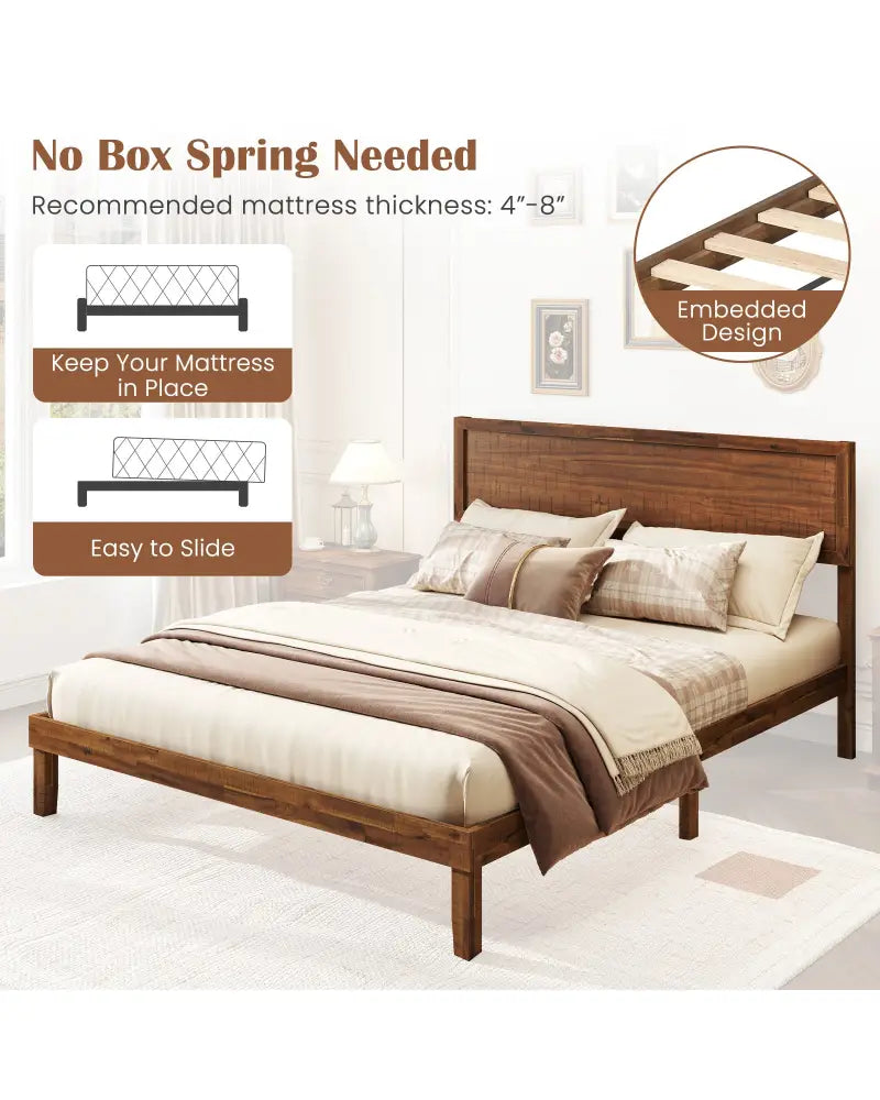 Twin/Full/Queen Size Bed Frame with Headboard and Wooden Slats Support-Queen Size - Walnut - Simple Bed Frame