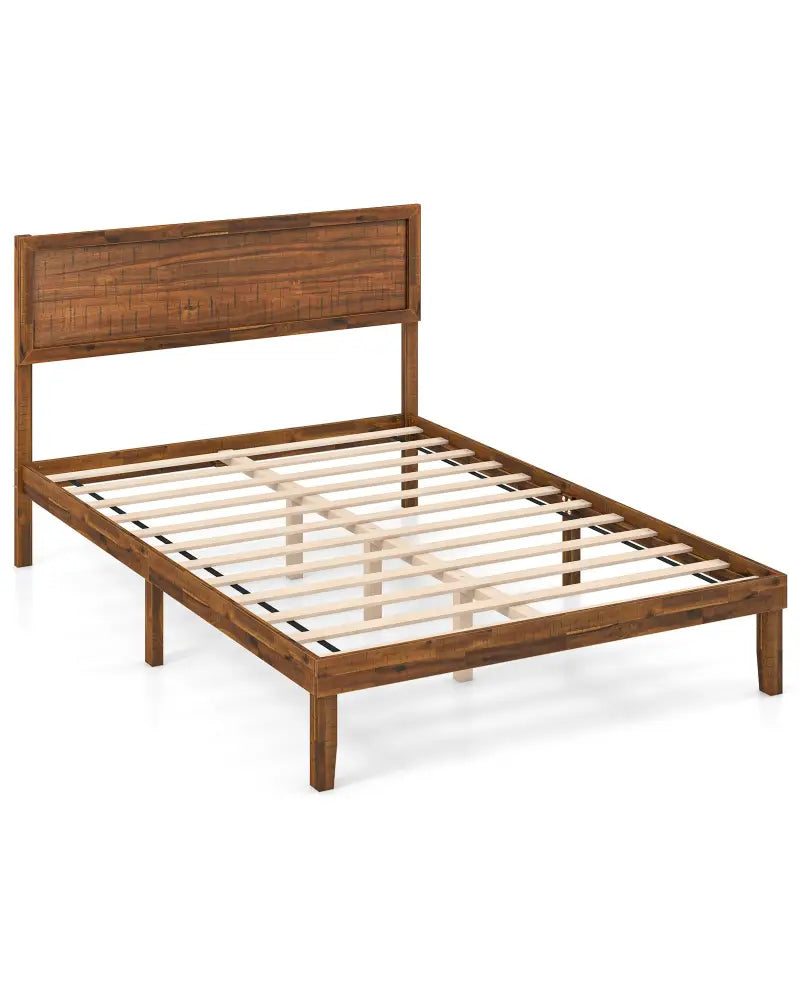 Twin/Full/Queen Size Bed Frame with Headboard and Wooden Slats Support-Full Size - Walnut - Simple Bed Frame