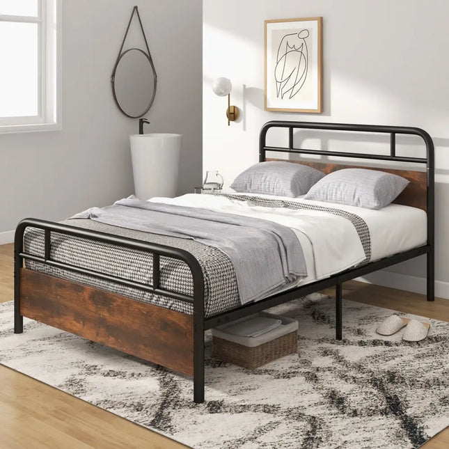 Twin/Full/Queen Size Bed Frame with Industrial Headboard-Full Size - Black - Simple Bed Frame