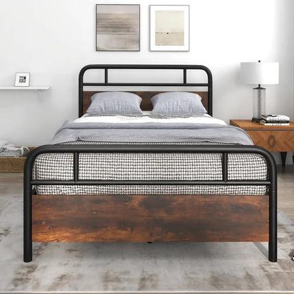 Twin/Full/Queen Size Bed Frame with Industrial Headboard-Full Size - Black - Simple Bed Frame