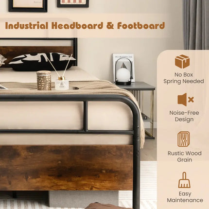 Twin/Full/Queen Size Bed Frame with Industrial Headboard-Full Size - Black - Simple Bed Frame