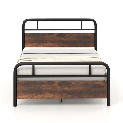 Twin/Full/Queen Size Bed Frame with Industrial Headboard-Full Size - Black - Simple Bed Frame