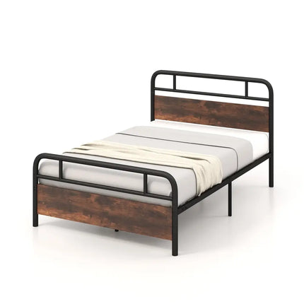 Twin/Full/Queen Size Bed Frame with Industrial Headboard-Full Size - Black - Simple Bed Frame