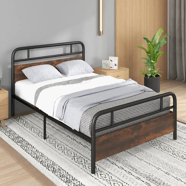 Twin/Full/Queen Size Bed Frame with Industrial Headboard-Full Size - Black - Simple Bed Frame
