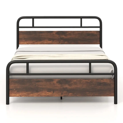 Twin/Full/Queen Size Bed Frame with Industrial Headboard-Queen Size - Black - Simple Bed Frame