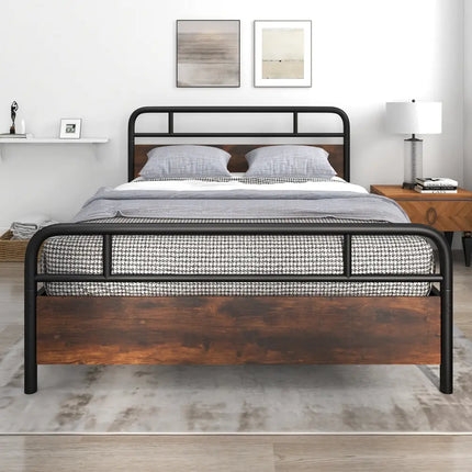 Twin/Full/Queen Size Bed Frame with Industrial Headboard-Queen Size - Black - Simple Bed Frame