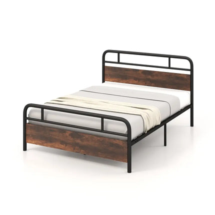 Twin/Full/Queen Size Bed Frame with Industrial Headboard-Queen Size - Black - Simple Bed Frame