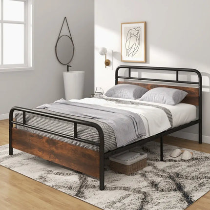 Twin/Full/Queen Size Bed Frame with Industrial Headboard-Queen Size - Black - Simple Bed Frame